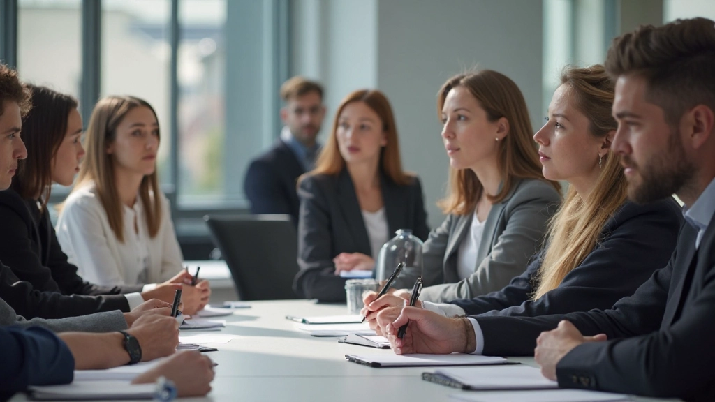 Professionele trainingsomgeving met managers in een workshop over communicatievaardigheden