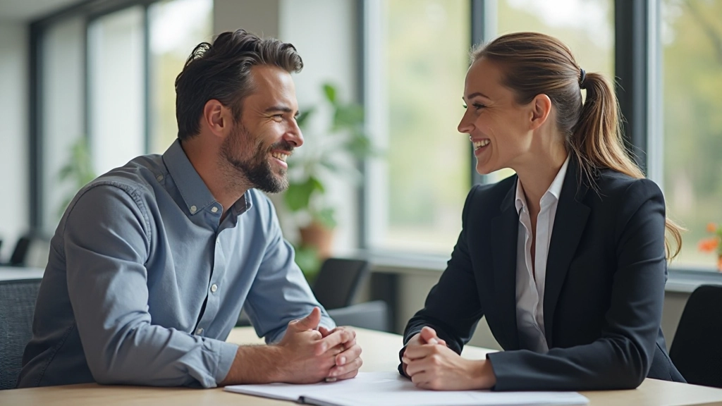 Twee professionals voeren een constructief gesprek in een moderne kantooromgeving met open communicatie